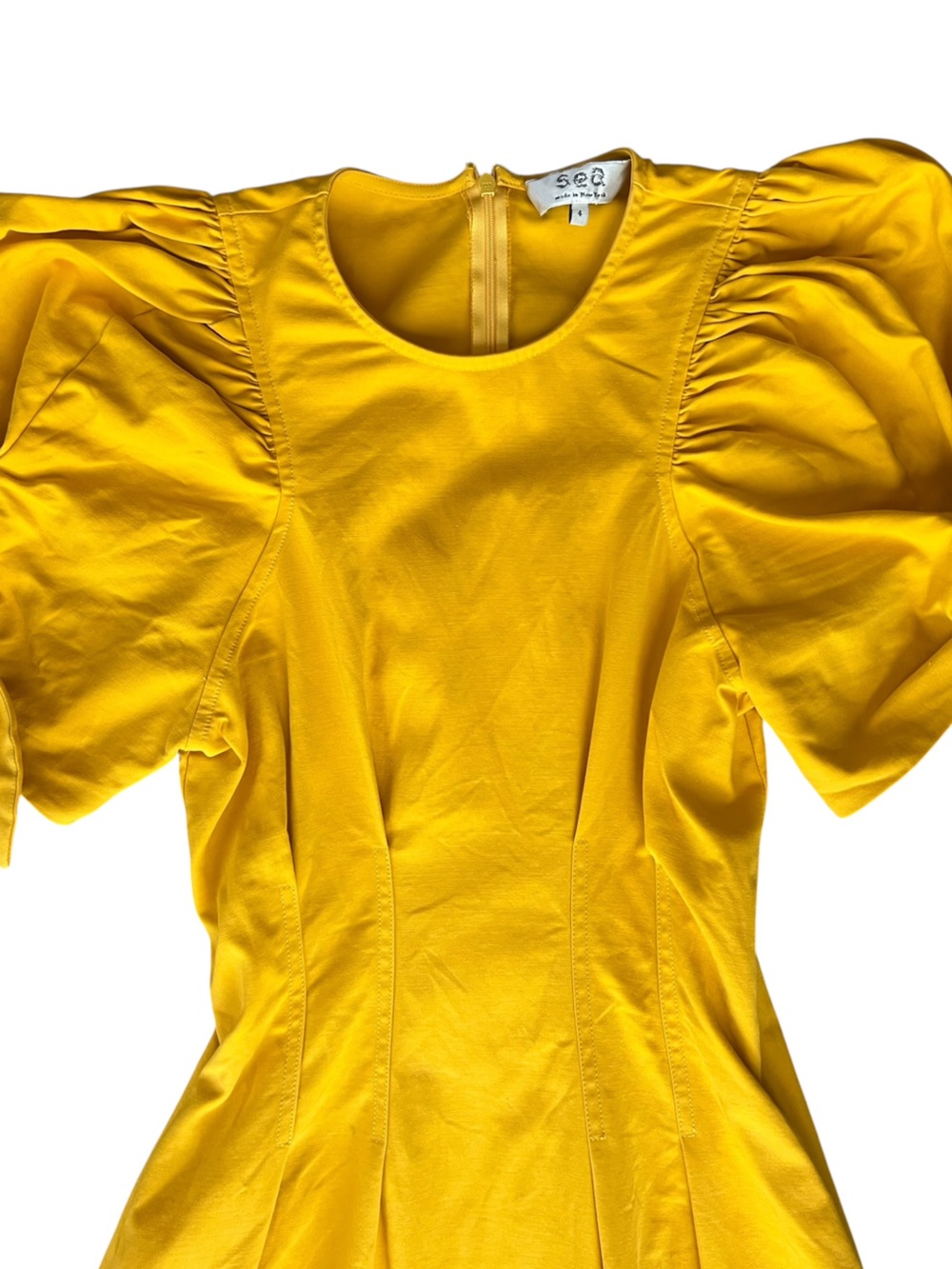 Sea New York Women’s Lennox Puff Sleeve Yellow Fit & Flare Mini Dress Size 4 - Picture 3 of 12